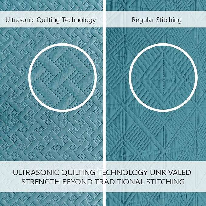 FLYMME Quilts Queen Size, Lightweight Teal Bedspreads, Basket Weave Pattern - Image 3