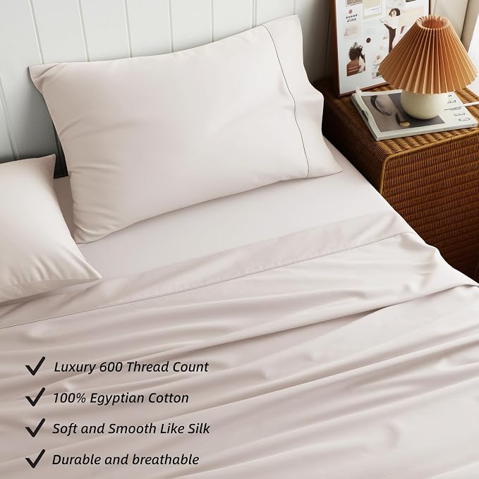 Cotton Flat Sheets Only, 600 TC 100% Cotton Flat Sheet Top Sheet Only, Queen - Image 2