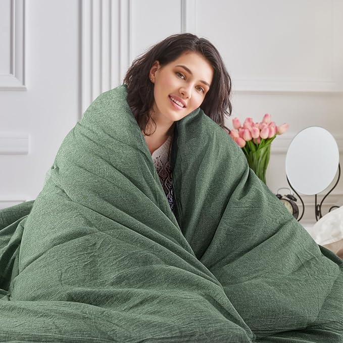 NEXHOME PRO Duvet Cover Twin 100% Washed Cotton, Organic Natural Linen Like - Image 7