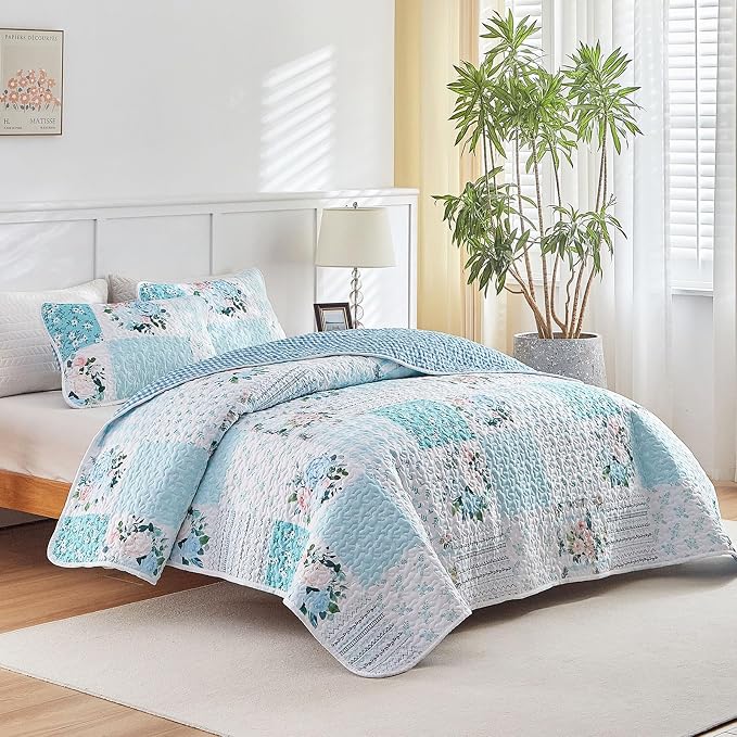 Joyreap 2 Pieces Floral Patchwork Quilt Set Twin, Soft n Cozy Microfiber Quilt - Image 2