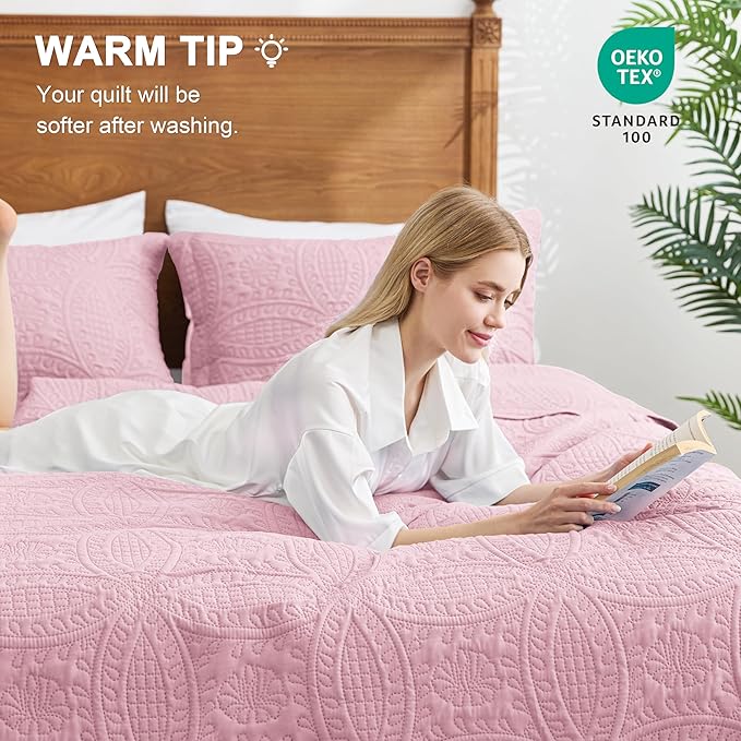 Love's cabin Quilts for Full Bed Pink Bedspreads Bedding Set - Image 5