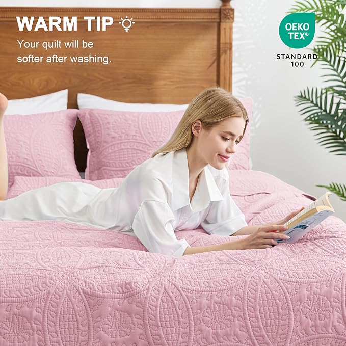Love's cabin Oversized King Size Quilt Bedding Set Pink Bedspreads - Image 4