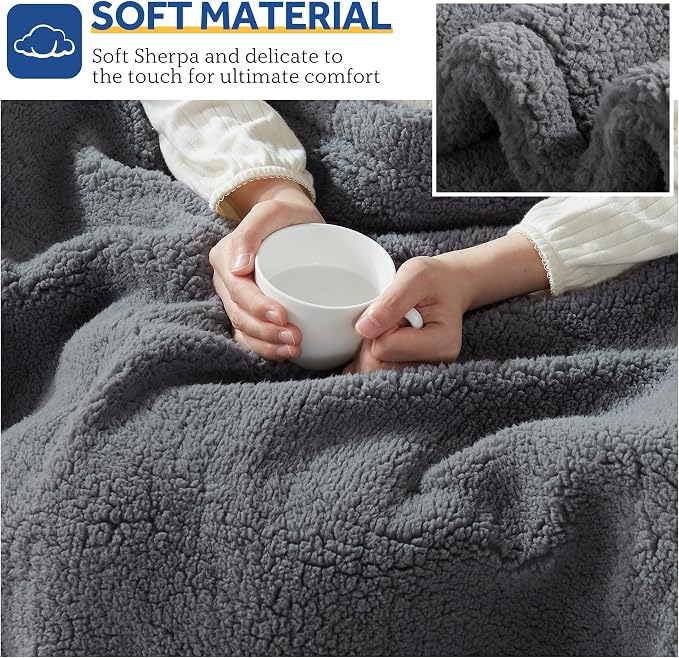 SEALY Electric Blanket King Size, Dual Control Soft Sherpa Heated Blanket - Image 8
