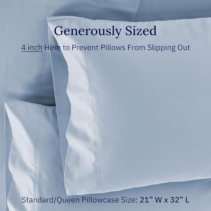 Luxuriously Soft Premium 600 Thread Count, 100% Cotton Set of 2 Cases, Crisp - Image 5