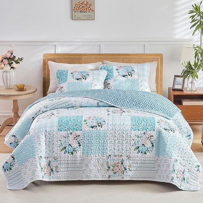 Joyreap 2 Pieces Floral Patchwork Quilt Set Twin, Soft n Cozy Microfiber Quilt by Joyreap