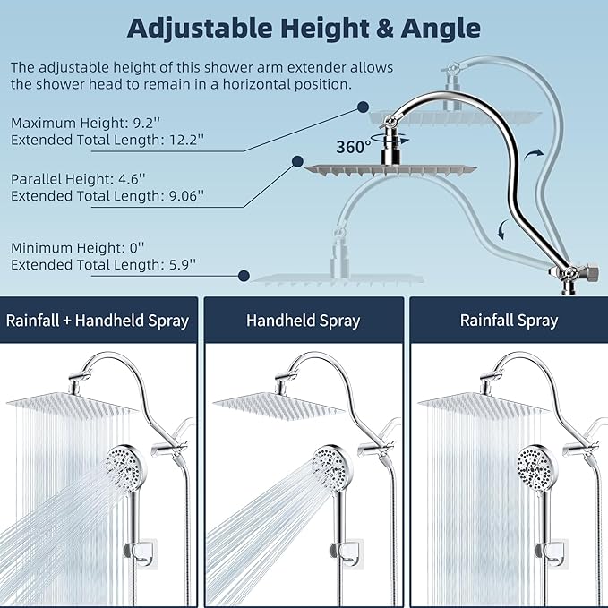 Hibbent All Metal CUPC Certified Shower Head, Handheld Showerhead Combo - Image 6