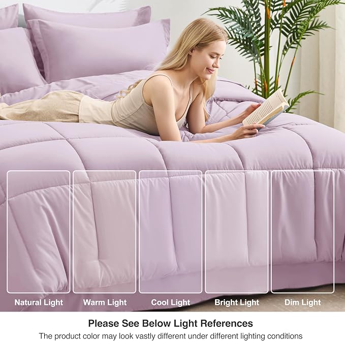 Love's cabin King Size Comforter Set Light Purple, 7 Pieces King Bed in a Bag - Image 7