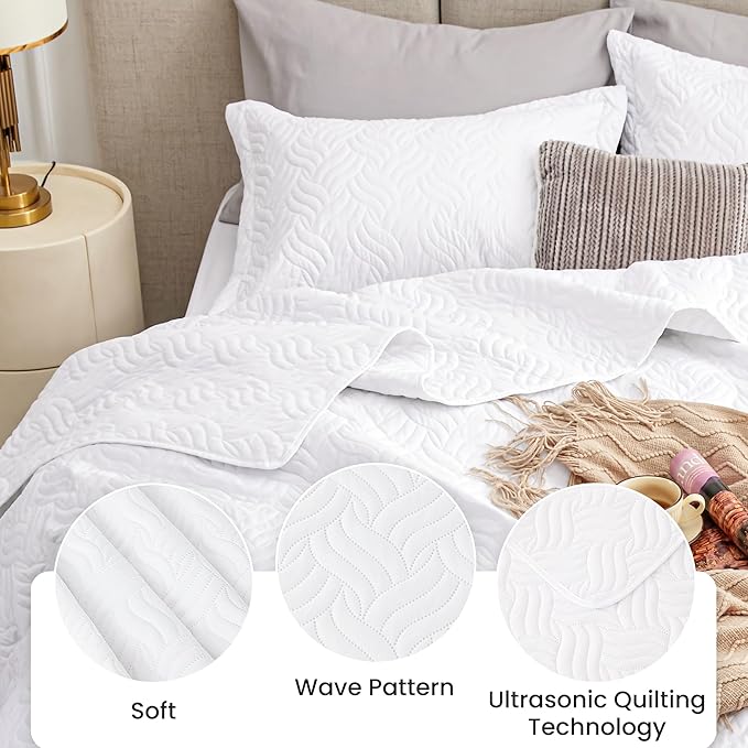 Love's cabin California King Size Quilt Bedding Set White Bedspread - Image 4