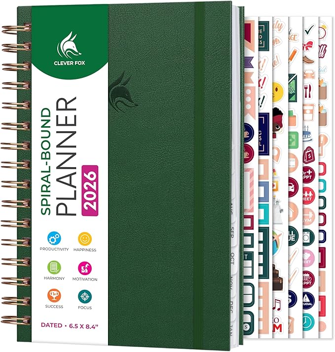 Clever Fox Dated Planner with Tabs 2026 – Weekly & Monthly Spiral Planner with by CleverFox