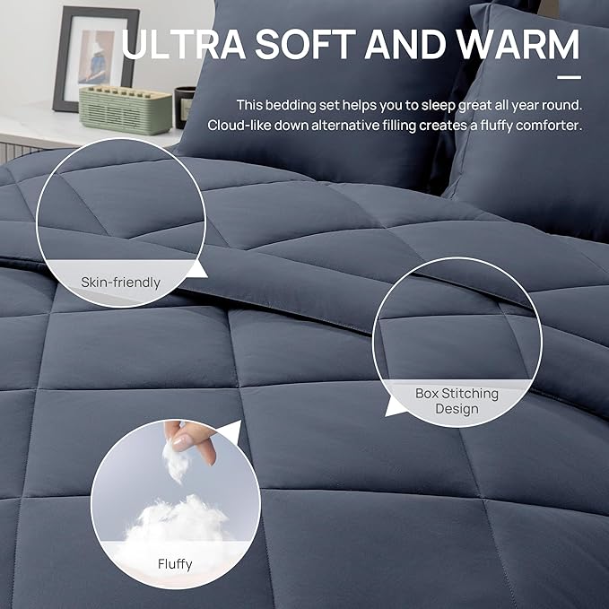 Love's cabin Full Comforter Set Navy Blue, 7 Pieces Full Bed in a Bag, All - Image 5