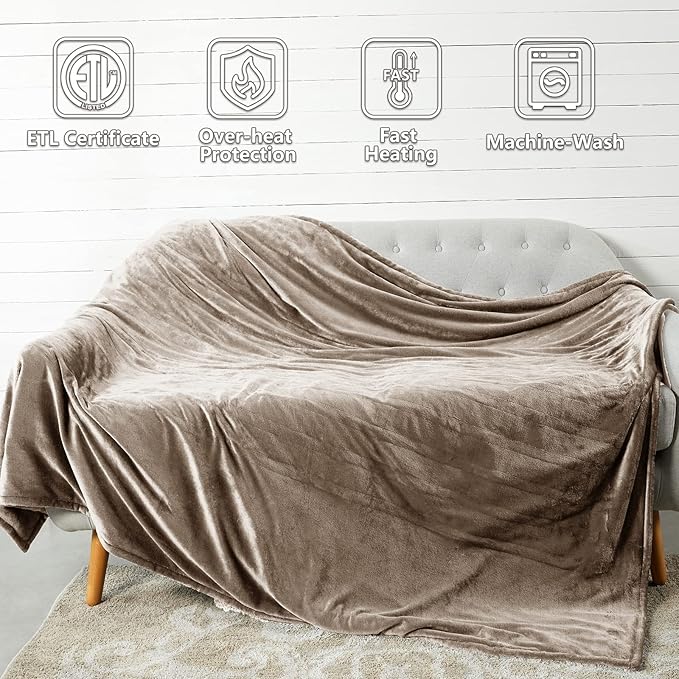 Tefici Electric Heated Blanket Queen Size, Dual Control Super Cozy Soft 2-Layer - Image 2