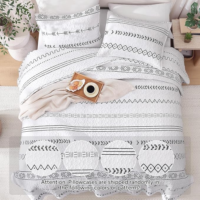 Andency White California King Quilt Set, 3 Pieces Boho Lightweight Soft Striped - Image 3