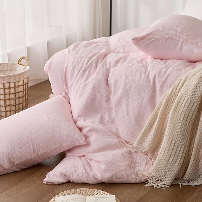 Pink Duvet Cover Queen Size, 100% Sandwashed Cotton Soft Queen Duvet Cover Set - Image 9