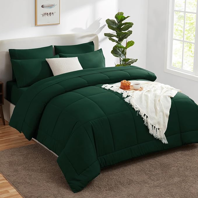 CozyLux Full Size Comforter Sets Emerald Green, 7 Pieces Bed in a Bag, All - Image 8