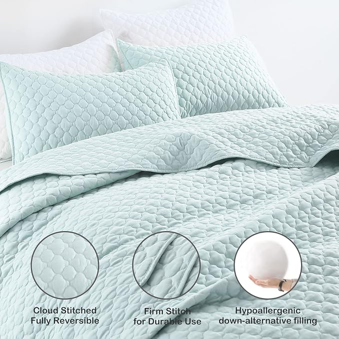 HORIMOTE HOME Quilt Twin Size Aqua Blue, Lightweight Quilt - Image 3