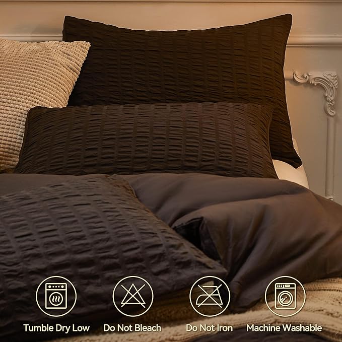 JELLYMONI Black Duvet Cover Twin Size, Soft Breathable Seersucker Duvet Cover - Image 4