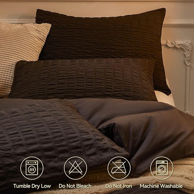 JELLYMONI Black Duvet Cover Full Size, Soft Breathable Seersucker Duvet Cover - Image 4