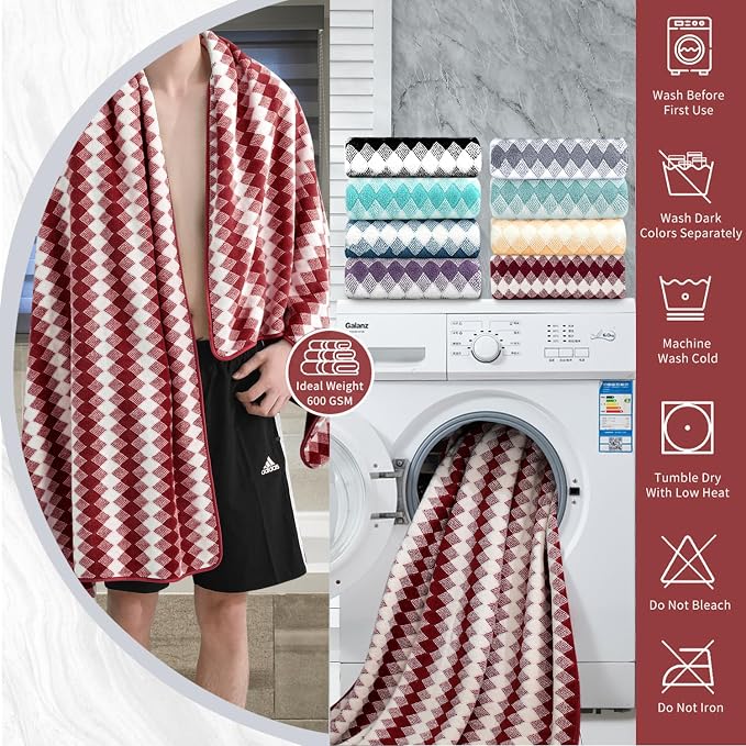 8 Piece Bathroom Towel Set |2 Oversized Bath Towels, 2 Hand Towels, 4 - Image 3