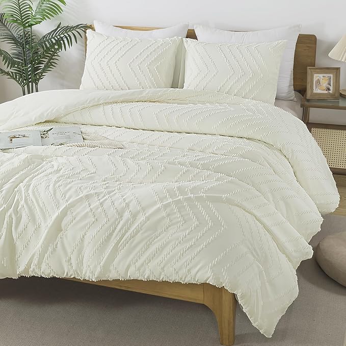 Andency Ivory California King Comforter Set, Boho Cal King Soft Warm Tufted - Image 4