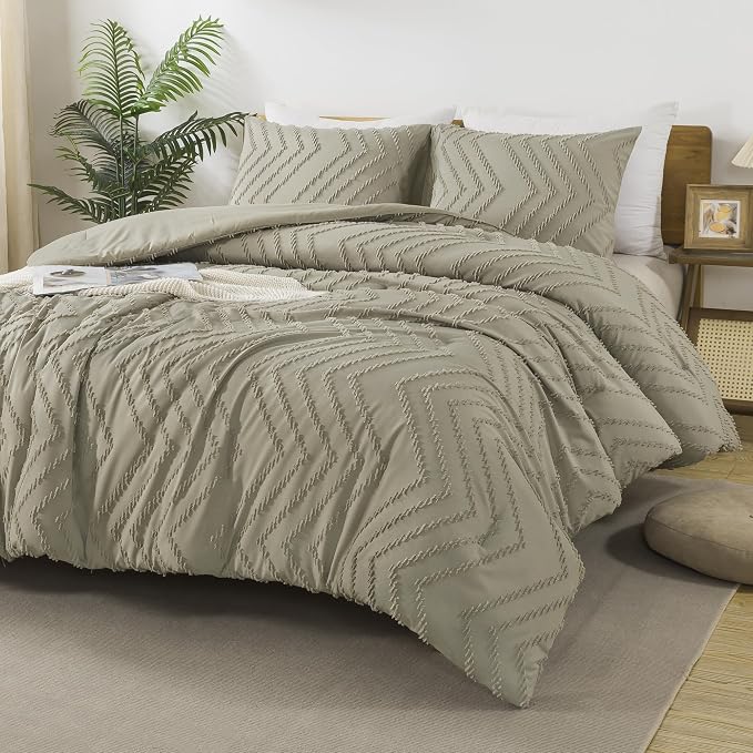 Andency Oatmeal California King Comforter Set, Boho Cal King Soft Warm Tufted - Image 4