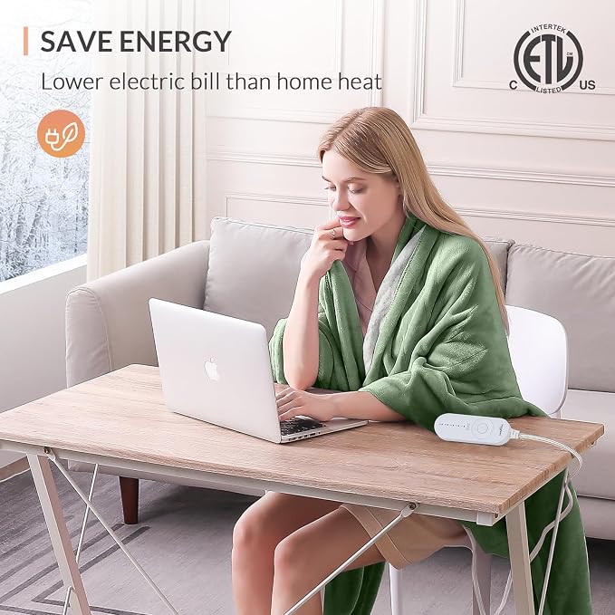 HOMLYNS LuxeHeat Heated Blanket Electric Blanket, Soft Flannel Sherpa Heated - Image 6