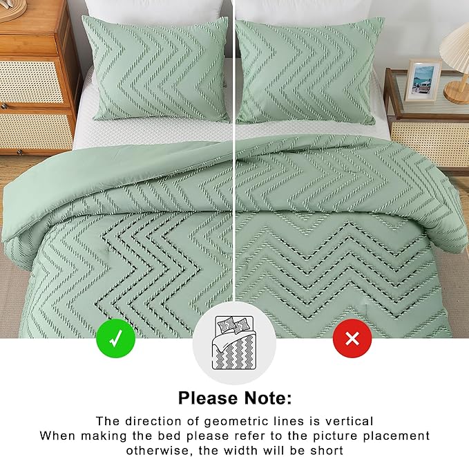 Andency Sage Green Comforter Full, Boho Soft Fluffy Warm Lightweight Bedding - Image 4