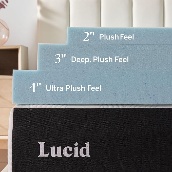 Lucid 2 Inch Memory Foam Mattress Topper, Full Size – Cooling Gel Bed Topper – - Image 3