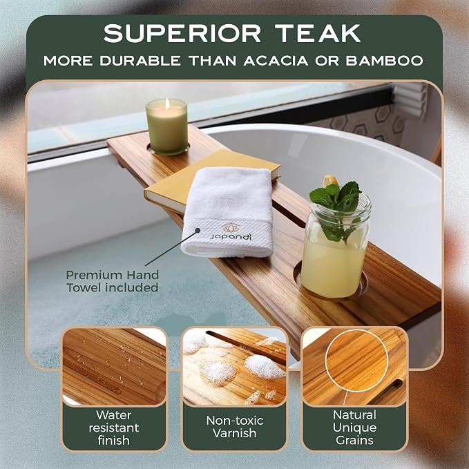 Teak Bathtub Tray for Tub 29” | Bath Tub Tray Wood for Small Tubs, Bath Tray - Image 5