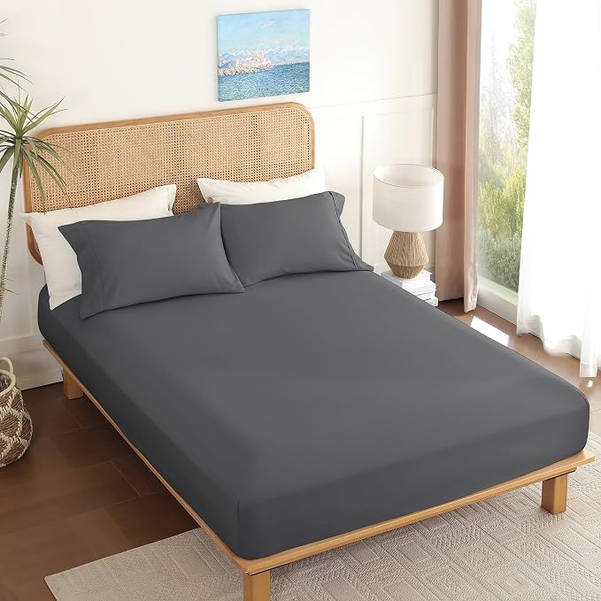 Full Sheet Set 4 Piece, Wrinkle Free, Oeko-Tex Certified Bedsheets，Dark Grey - Image 7