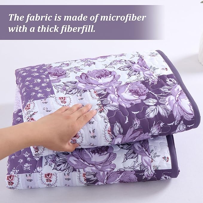 Anibedding Floral Patchwork Quilts Queen Size, 3Pieces Boho Farmhouse Floral - Image 5