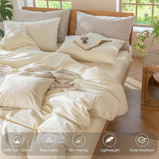 MooMee Bedding Duvet Cover Set 100% Washed Cotton Linen Like Textured - Image 4