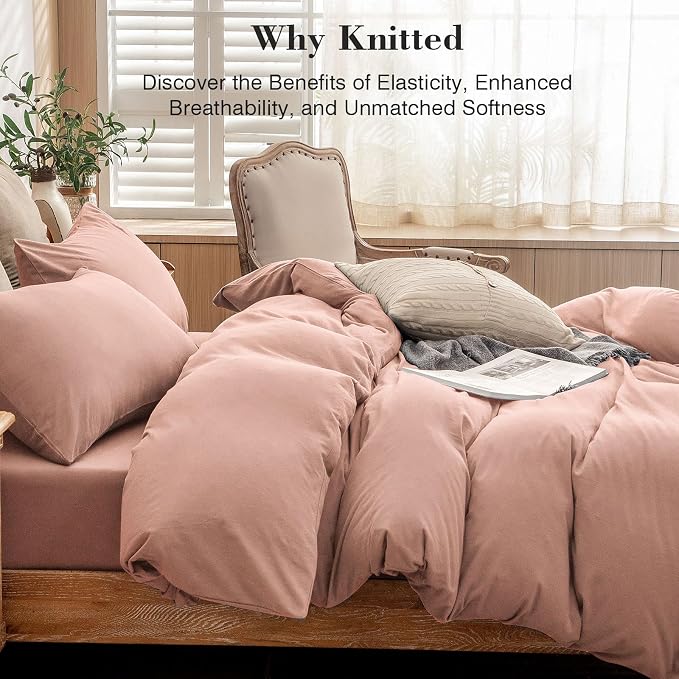 PURE ERA Jersey Knit Duvet Cover Set 100% T-Shirt Cotton Super Soft Comfy 2pc - Image 2