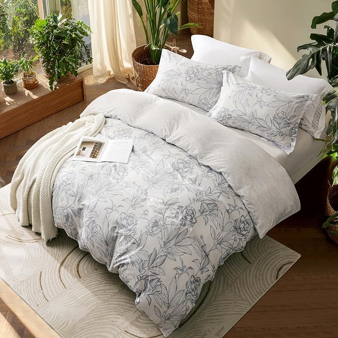 OAITE Duvet Cover Queen Size, Reversible Shallow Bottom Printing White Duvet - Image 3