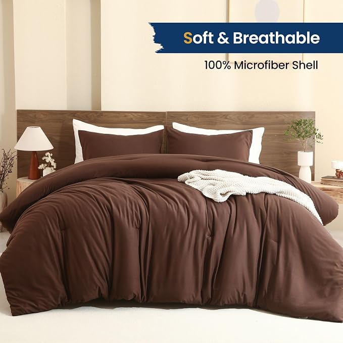 Paxrac Earthy Brown Comforter Queen Size, Neutral 3 Pieces Comforter Set - Image 2