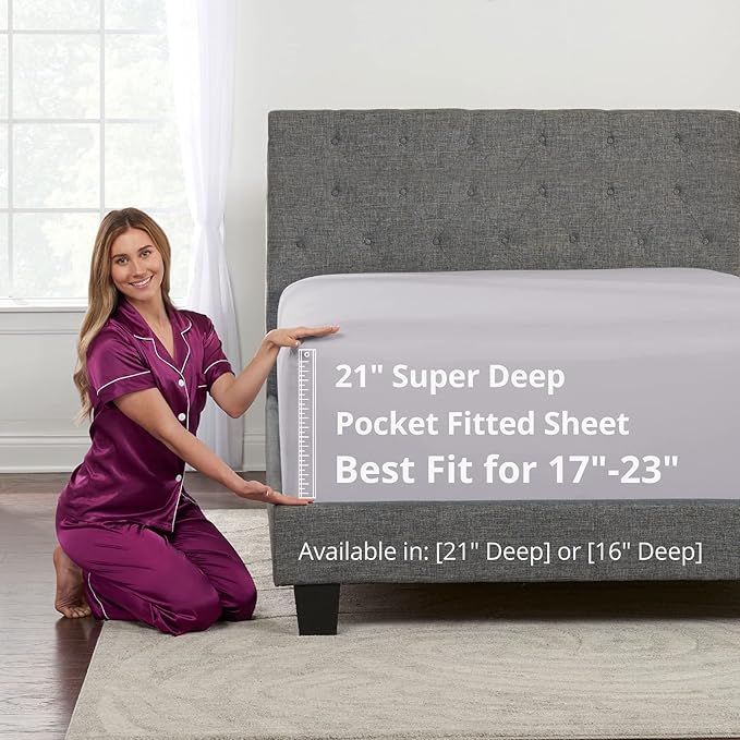 Deep Fitted Sheets King – King Size Fitted Sheet Only Deep Pocket – 21” King by DeaLuxeBedding