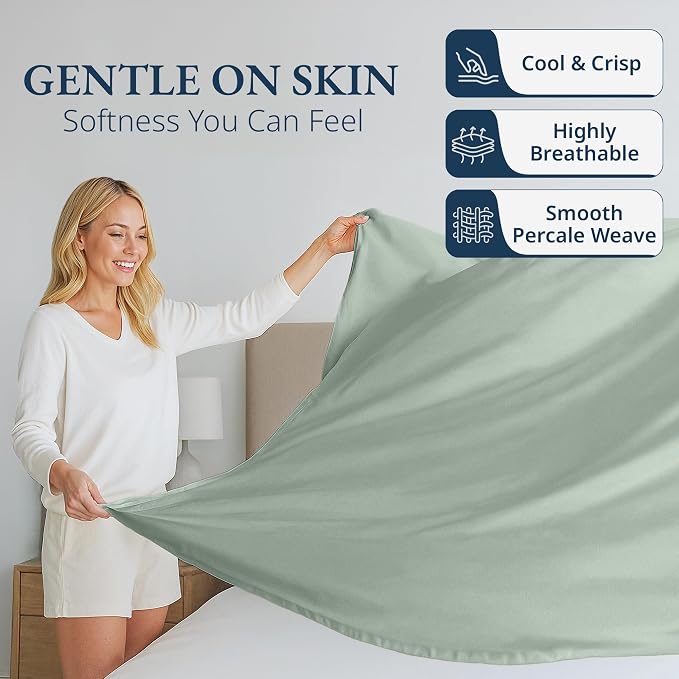 Lane Linen 100% Organic Cotton Queen Size Flat Sheet Only - Image 3