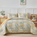 Mybedsoul Yellow Boho Quilt Set Queen Size 3 Pieces Grey and Yellow Plaid by Mybedsoul
