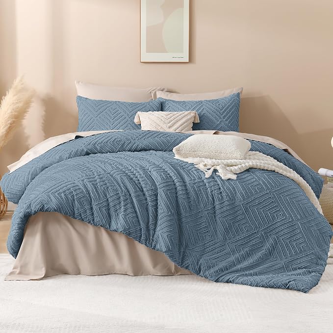 Andency Grayish Blue Comforter Set King Size, 3 Pieces Boho Bedding Set & - Image 2