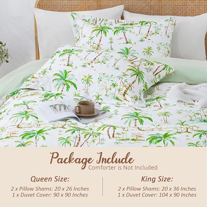 LONAVA King Tropical 3 Pcs Duvet Cover Set, Breathable Soft Microfiber Sage - Image 5