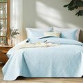 FLYMME Quilt King Size, Lightweight Sky Blue Bedspreads, Vintage Olive Leaf by FLYMME