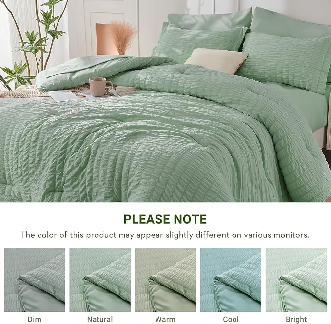 HYMOKEGE Sage Green California King Comforter Set Seersucker 7 Pieces, All - Image 6