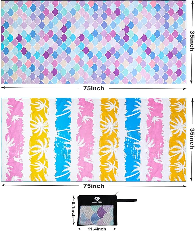 2 Pack Microfiber Beach Towel, Oversized Pool Towel 75”x 35”, Sand-Free Beach - Image 6