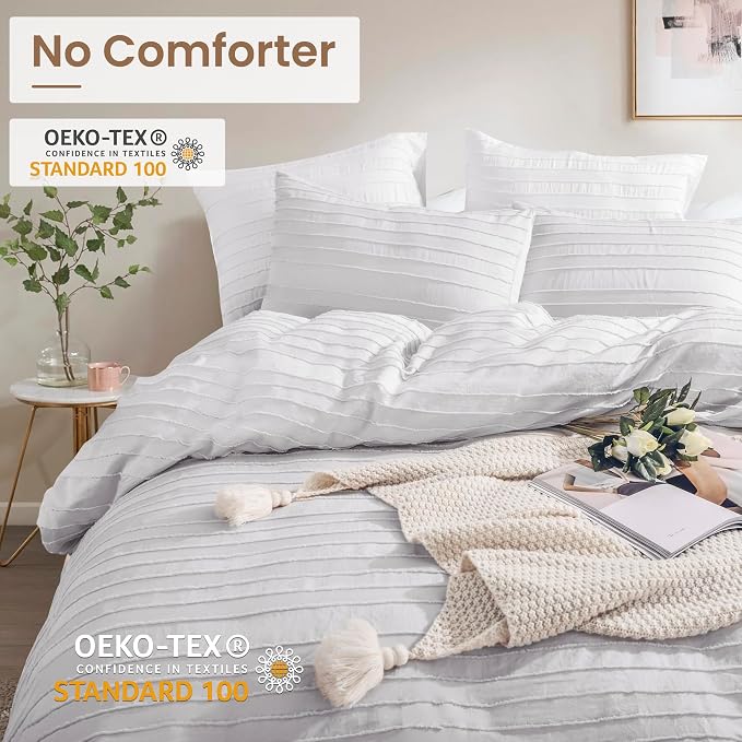NEXHOME PRO Twin Duvet Cover, Light Grey 2 Pieces Boho Tufted Duvet Cover Set - Image 3