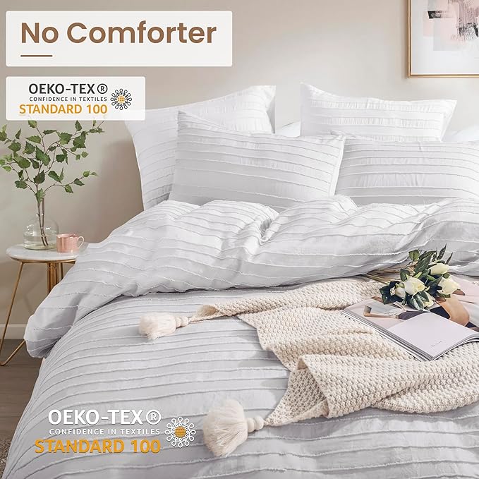 NEXHOME PRO Duvet Cover Full, Light Grey 3 Pieces Boho Tufted Duvet Cover Set - Image 3