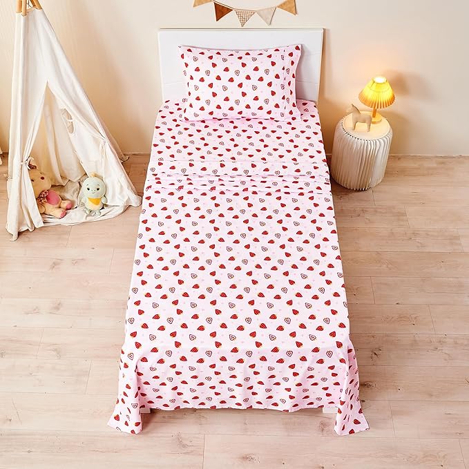lasoftan Pink Strawberry Printed Kids Sheet Set Twin Size, Bed Sheets - Image 7