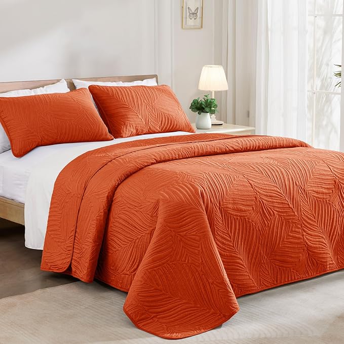 Exclusivo Mezcla Twin Quilt Bedding Set, Lightweight Burnt Orange Quilts Twin - Image 2