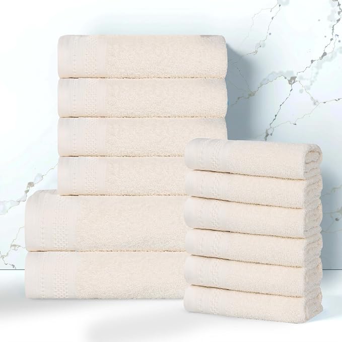 Superior Honeycomb 100% Cotton 500 GSM 12 Piece Bath Towel Set, 6 Washcloths - Image 2