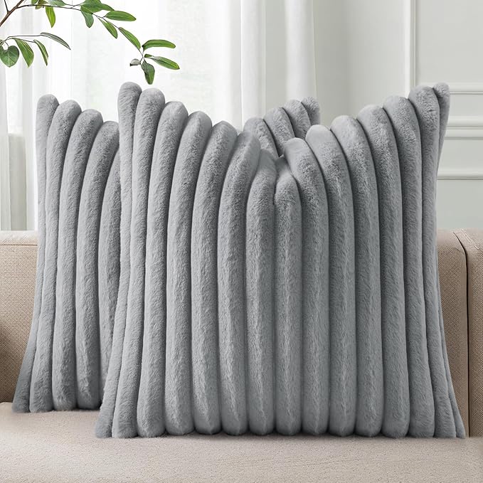 Pallene Faux Fur Plush Throw Pillow Covers 22x22 Set of 2, Luxury Soft Fluffy by PALLENE