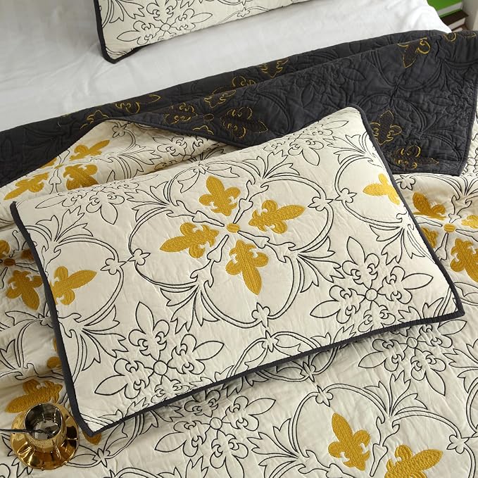 ROOMLIFE Quilt Set Full Size 3D Floral Iris Embroidery Pattern 3-Piece Cotton - Image 5