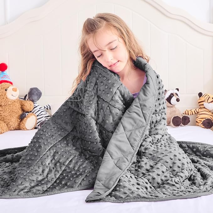 Grey Weighted Blanket Kids 10lbs, Breathable Cooling Minky Heavy Throw Blanket - Image 2